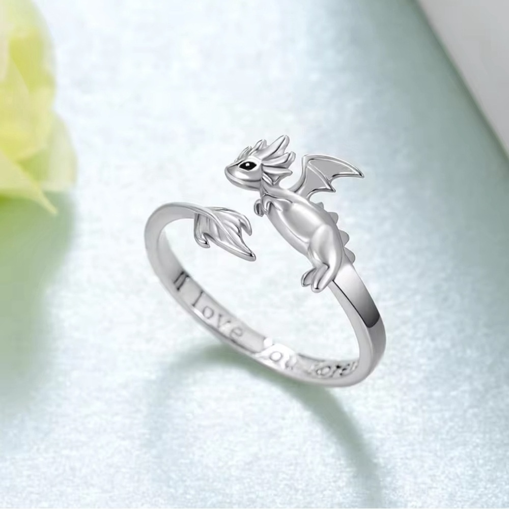3 For $35 925 Sterling Silver “I Love You Forever” Baby Dragon Open Top Ring